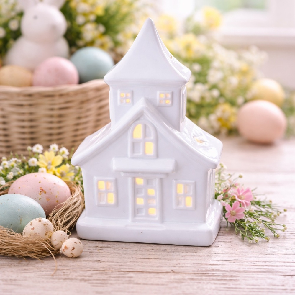 Love & Light LED Ceramic Church Easter Decor Lighted Spring Village Pastel Bunny